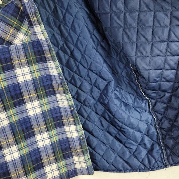 Vintage Wrangler Shacket Mens Medium Green Blue Plaid Flannel Pockets Insulated - Picture 10 of 16